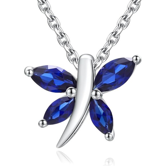 Dainty Sterling Silver Gold Plated Birthstone Necklace Women Dragonfly Pendant 1 - Picture 1 of 8